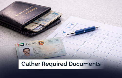 Golden Visa application process graphic — gather documents and apply online